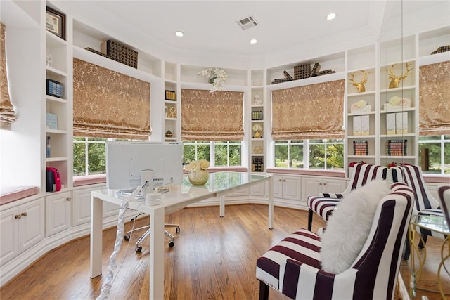 4800 Bocage Pl, Oklahoma City, OK 73142 - office with plenty of natural light, light wood-type flooring, recessed lighting, and crown molding