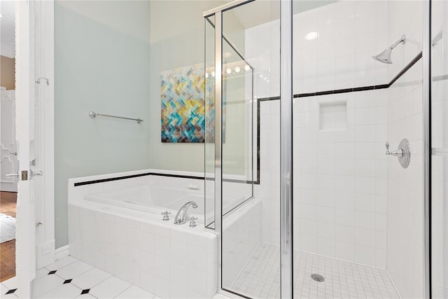 4800 Bocage Pl, Oklahoma City, OK 73142 - bathroom with a garden tub, a shower stall, and tile patterned flooring
