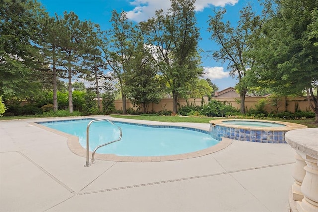 4800 Bocage Pl, Oklahoma City, OK 73142 - view of pool featuring a fenced backyard, a pool with connected hot tub, and a patio area