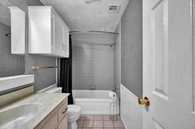 1017 Linn Ln, Yukon, OK 73099 - bathroom featuring shower / bath combination with curtain, vanity, and tile patterned floors