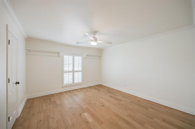 305 Carmel Valley Way, Edmond, OK 73025 - empty room with ceiling fan, light wood-style flooring, and ornamental molding