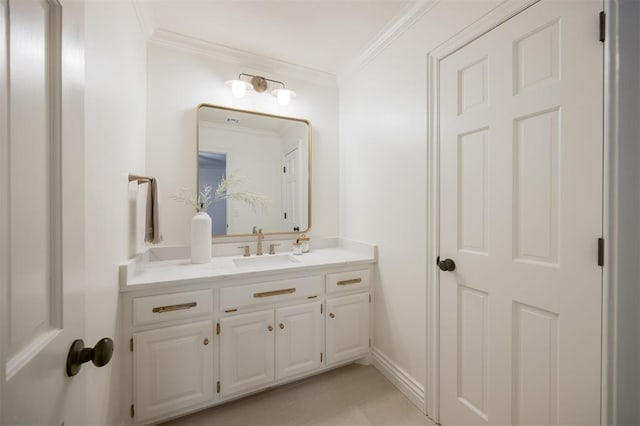 305 Carmel Valley Way, Edmond, OK 73025 - bathroom with vanity and ornamental molding