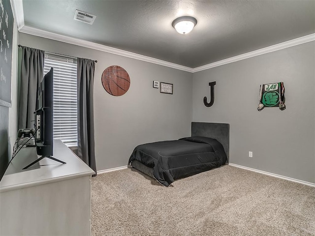 7821 Lindsay Ln, Edmond, OK 73025 - bedroom with carpet floors and crown molding