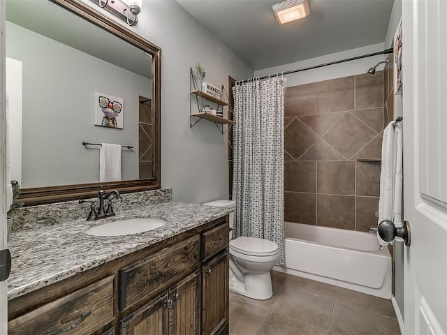 7821 Lindsay Ln, Edmond, OK 73025 - bathroom featuring vanity, shower / bath combination with curtain, and tile patterned floors