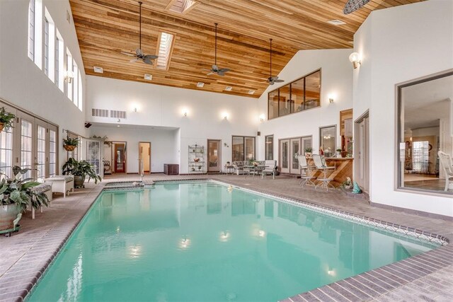 10116 Thompson Ave, Yukon, OK 73099 - indoor pool with ceiling fan and french doors