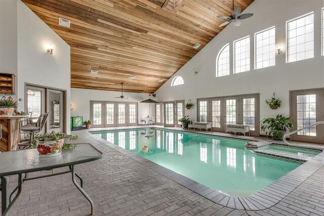 10116 Thompson Ave, Yukon, OK 73099 - view of pool with ceiling fan and a pool with connected hot tub