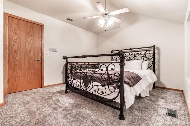 6540 S Donna Ln, Oklahoma City, OK 73150 - bedroom featuring carpet flooring, lofted ceiling, and a ceiling fan