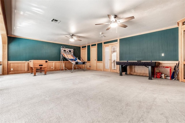 6540 S Donna Ln, Oklahoma City, OK 73150 - misc room featuring carpet, a ceiling fan, and wainscoting