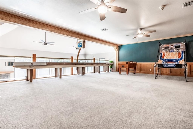 6540 S Donna Ln, Oklahoma City, OK 73150 - miscellaneous room with ceiling fan, carpet floors, and a wainscoted wall