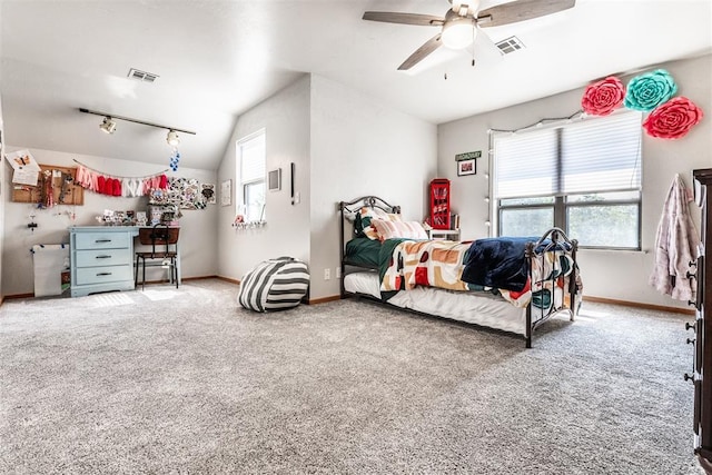 6540 S Donna Ln, Oklahoma City, OK 73150 - bedroom with carpet, ceiling fan, and vaulted ceiling