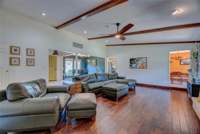 6348 Hyde Park Dr, Oklahoma City, OK 73162 - living room with ceiling fan, dark wood finished floors, and recessed lighting