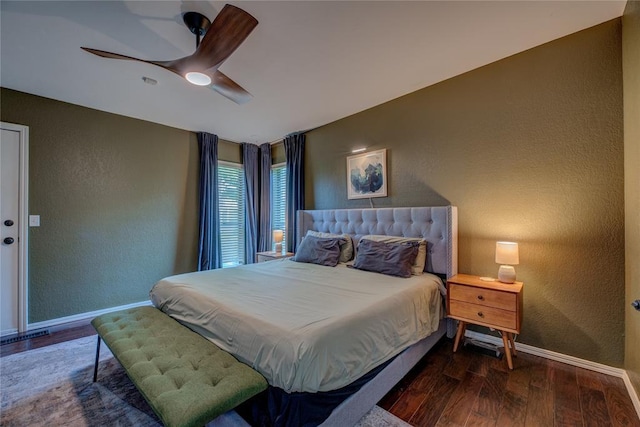 6348 Hyde Park Dr, Oklahoma City, OK 73162 - bedroom with a textured wall, wood finished floors, and a ceiling fan