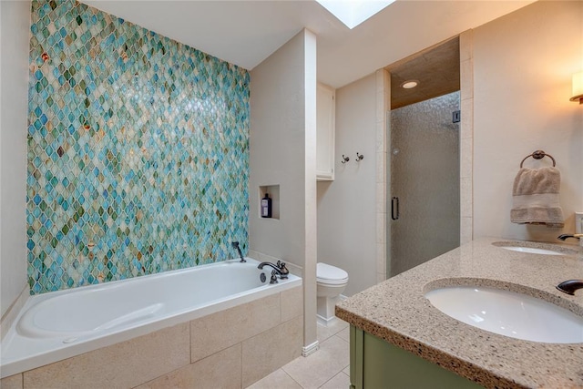 6348 Hyde Park Dr, Oklahoma City, OK 73162 - full bath with a shower stall, a bath, tile patterned floors, and double vanity