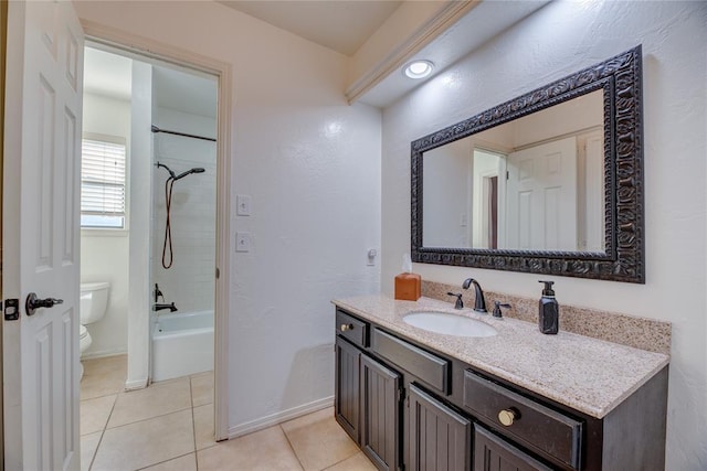 6348 Hyde Park Dr, Oklahoma City, OK 73162 - bathroom with vanity, tile patterned floors, and washtub / shower combination