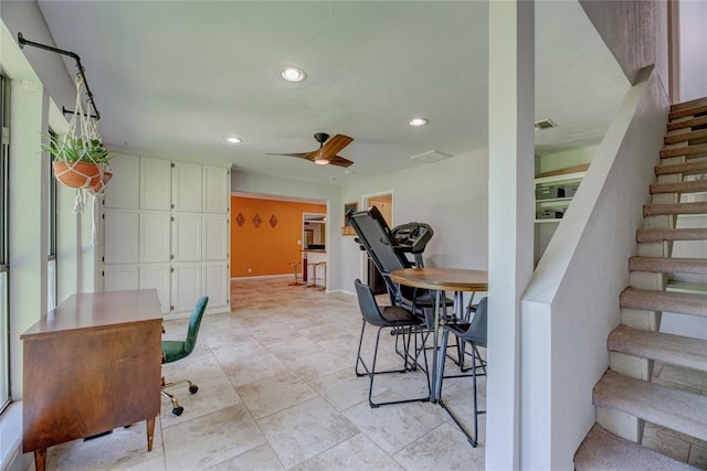 6348 Hyde Park Dr, Oklahoma City, OK 73162 - stairway featuring recessed lighting and a ceiling fan