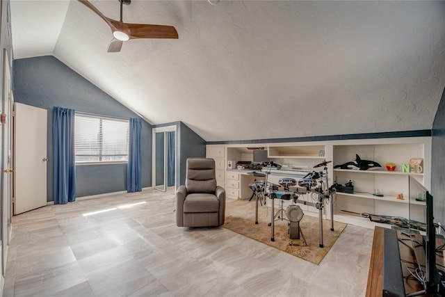 6348 Hyde Park Dr, Oklahoma City, OK 73162 - home office featuring vaulted ceiling and ceiling fan