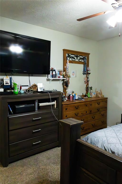 1702 W Boyd St, Norman, OK 73069 - bedroom with light carpet and ceiling fan