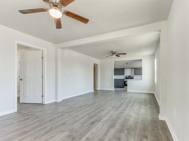 321 W Farrall Ave, Shawnee, OK 74801 - unfurnished living room with light wood-type flooring and ceiling fan