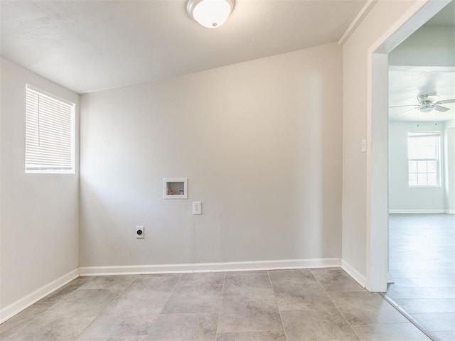 321 W Farrall Ave, Shawnee, OK 74801 - laundry room featuring hookup for a washing machine, electric dryer hookup, and a ceiling fan