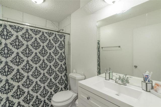 4720 S Youngs Blvd, Oklahoma City, OK 73119 - bathroom with a textured ceiling, vanity, and curtained shower