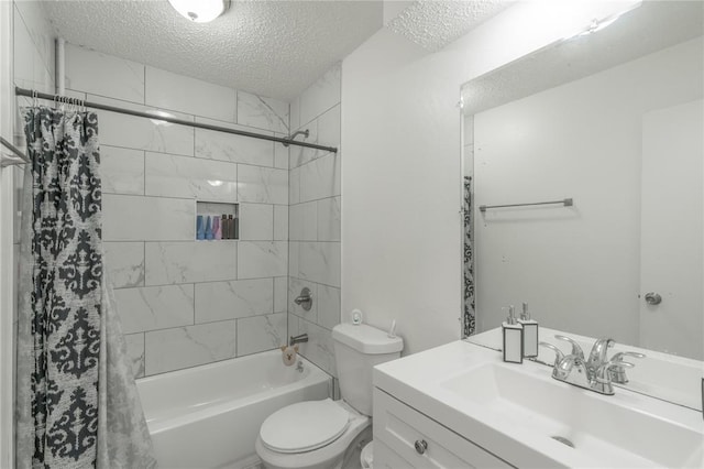 4720 S Youngs Blvd, Oklahoma City, OK 73119 - bathroom featuring a textured ceiling, shower / bath combination with curtain, and vanity