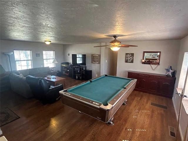273 N Elm St Unit 1, Eufaula, OK 74432 - rec room with wood finished floors, ceiling fan, billiards, and a textured ceiling