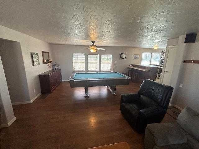 273 N Elm St Unit 1, Eufaula, OK 74432 - game room with billiards, wood finished floors, a textured ceiling, and a ceiling fan