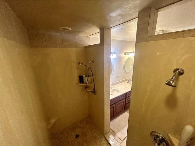 273 N Elm St Unit 1, Eufaula, OK 74432 - full bathroom with walk in shower, vanity, and tile patterned flooring