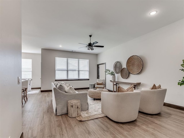 2436 NW 179th St, Edmond, OK 73012 - living area featuring ceiling fan, light wood-style floors, and recessed lighting