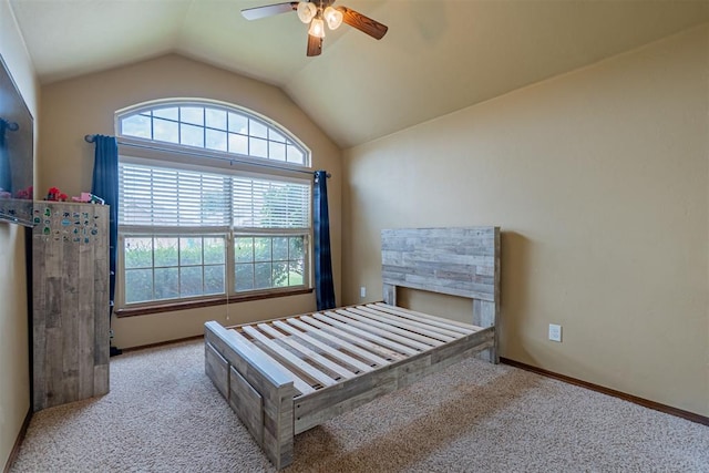716 SW 157th St, Oklahoma City, OK 73170 - carpeted bedroom with vaulted ceiling and a ceiling fan