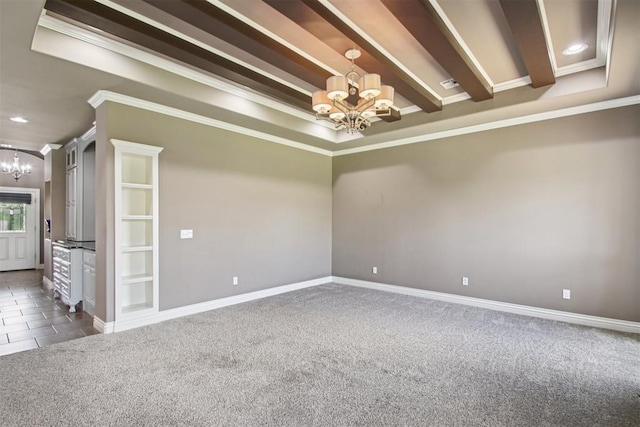 8401 NW 140th St, Oklahoma City, OK 73142 - spare room with a chandelier, dark colored carpet, ornamental molding, and recessed lighting