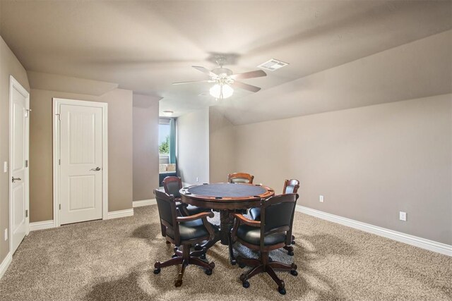 8401 NW 140th St, Oklahoma City, OK 73142 - carpeted dining area featuring a ceiling fan and baseboards