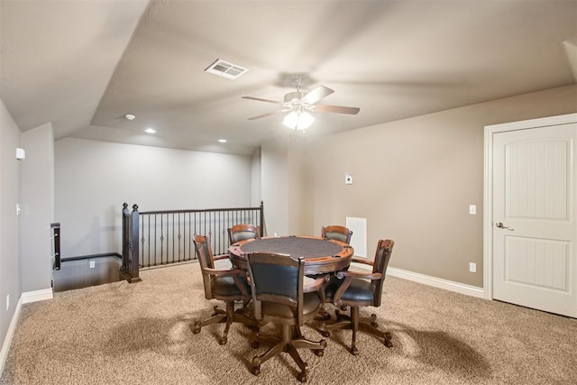 8401 NW 140th St, Oklahoma City, OK 73142 - carpeted dining space with ceiling fan and recessed lighting