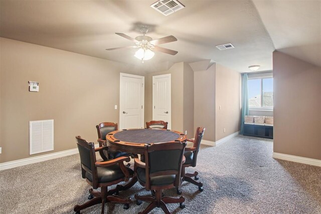 8401 NW 140th St, Oklahoma City, OK 73142 - dining space featuring carpet and ceiling fan