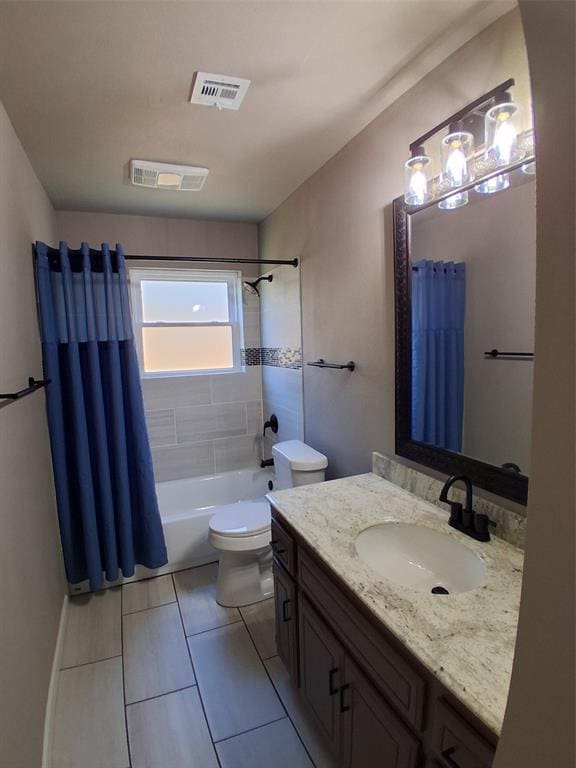 814 E Midland St, Shawnee, OK 74804 - bathroom featuring vanity, shower / tub combo with curtain, and tile patterned flooring