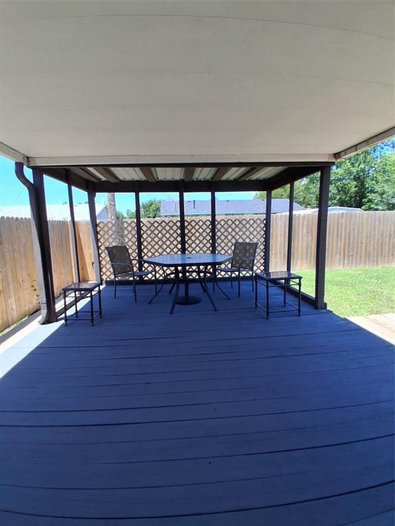 814 E Midland St, Shawnee, OK 74804 - wooden deck featuring a fenced backyard and outdoor dining space