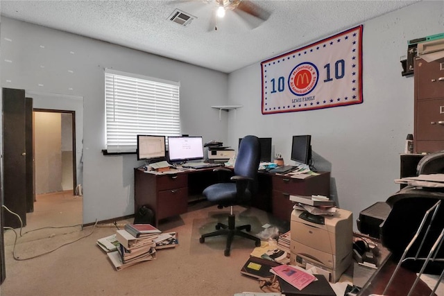4904 Washington St, Oklahoma City, OK 73135 - carpeted home office featuring a ceiling fan and a textured ceiling