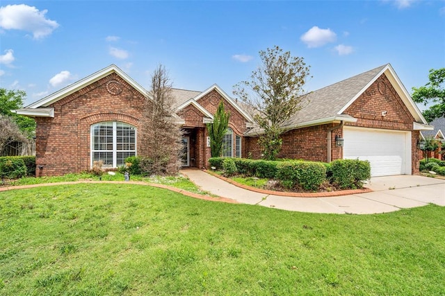 817 NW 76th St, Lawton, OK 73505 - view of front facade featuring brick siding, a front lawn, a shingled roof, and driveway