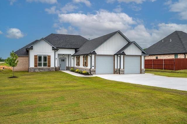 1890 E Industrial Rd, Guthrie, OK 73044 - modern inspired farmhouse featuring board and batten siding, roof with shingles, driveway, a garage, and stone siding