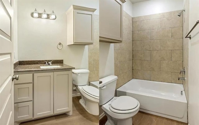 1426 SW Oklahoma Ave, Lawton, OK 73501 - bathroom with vanity, wood finished floors, and tub / shower combination