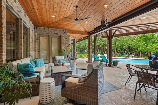 1605 Hidden Lake Dr, Edmond, OK 73034 - view of patio featuring an outdoor living space, an outdoor pool, and a ceiling fan