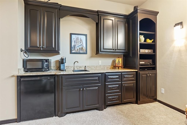 1605 Hidden Lake Dr, Edmond, OK 73034 - bar with black microwave, dishwashing machine, and light colored carpet
