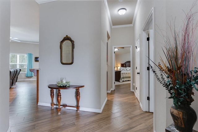 1604 Central Pkwy, Norman, OK 73071 - hallway with crown molding and wood finished floors