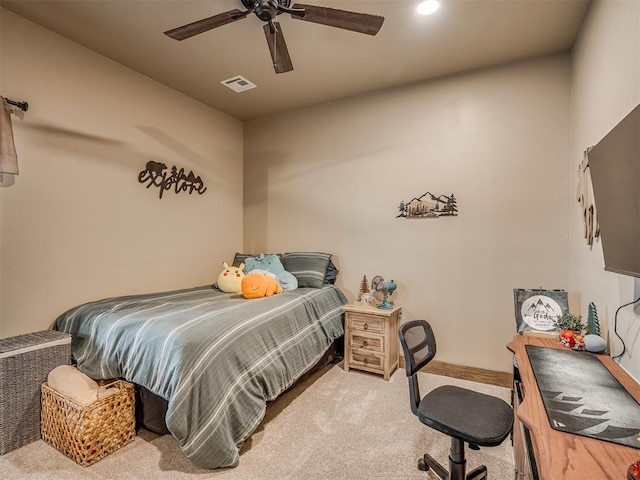 4920 W Forrest Hills Rd, Guthrie, OK 73044 - carpeted bedroom with a ceiling fan and recessed lighting