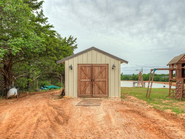 4920 W Forrest Hills Rd, Guthrie, OK 73044 - view of shed featuring a water view