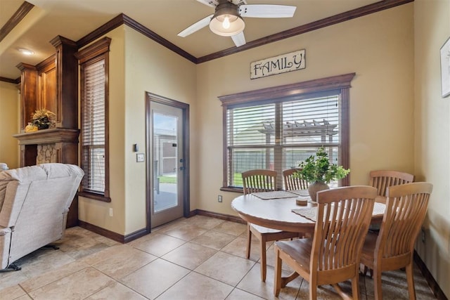 12816 NW 6th St, Yukon, OK 73099 - dining area with ornamental molding and a ceiling fan
