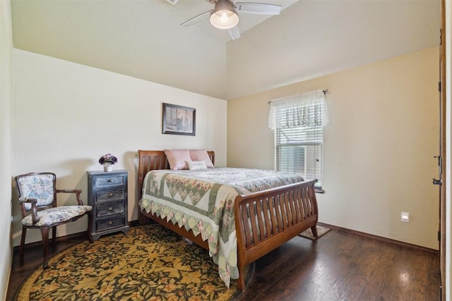 12816 NW 6th St, Yukon, OK 73099 - bedroom featuring lofted ceiling, wood finished floors, and a ceiling fan