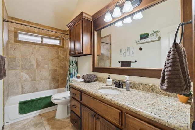 12816 NW 6th St, Yukon, OK 73099 - bathroom with shower / bathtub combination with curtain, vanity, and tile patterned flooring