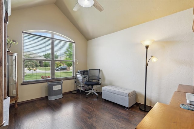 12816 NW 6th St, Yukon, OK 73099 - sitting room featuring vaulted ceiling, ceiling fan, and wood finished floors
