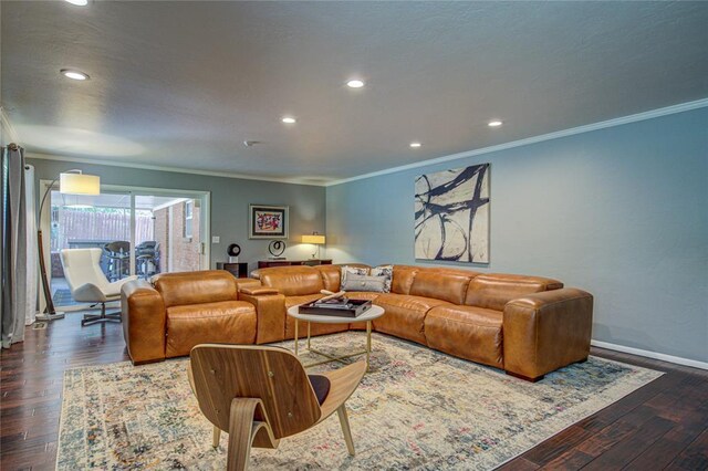 4973 NW 31st Ter, Oklahoma City, OK 73122 - living area with crown molding, wood finished floors, and recessed lighting